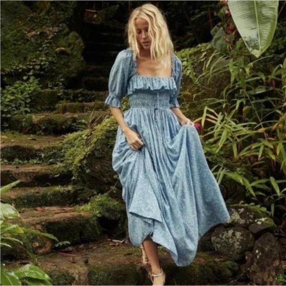 DOEN Sol Dress Blue Garden Bloom Size L - Picture 3 of 6